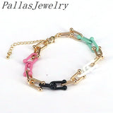 Colorful Rainbow U Link Chain Bracelet Bangle for Women