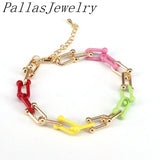 Colorful Rainbow U Link Chain Bracelet Bangle for Women
