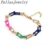 Colorful Rainbow U Link Chain Bracelet Bangle for Women