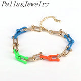 Colorful Rainbow U Link Chain Bracelet Bangle for Women