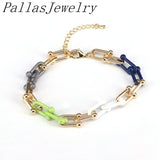 Colorful Rainbow U Link Chain Bracelet Bangle for Women