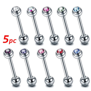 5Pcs Random Stainless Steel Tongue Studs Crystal Ball Tongue Nipple Bars