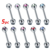 5Pcs Random Stainless Steel Tongue Studs Crystal Ball Tongue Nipple Bars