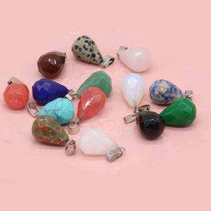 5Pcs Random Natural Stone Faceted Pendant for DIY Jewelry Making