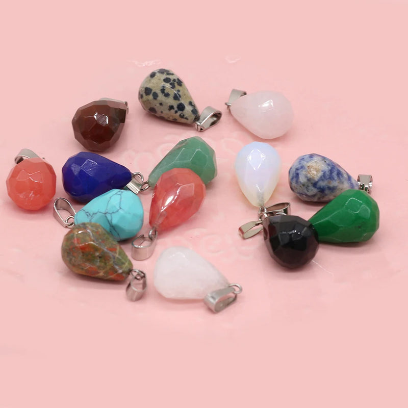 5Pcs Random Natural Stone Faceted Pendant for DIY Jewelry Making