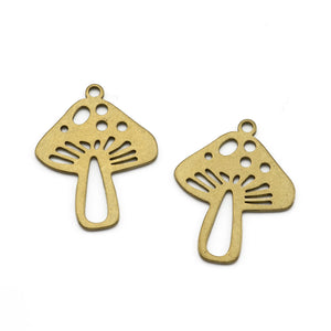 5Pcs Raw Brass Hollow Mushroom Charms Pendant for DIY Jewelry Making