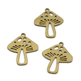 5Pcs Raw Brass Hollow Mushroom Charms Pendant for DIY Jewelry Making