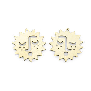5Pcs Raw Brass Sun Hollow Face Charms Pendants DIY Earrings Necklaces