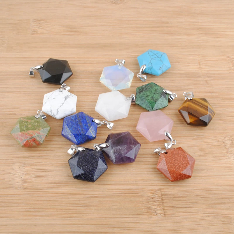 5Pcs Reiki Natural Stone Pendant Opal Tiger Eye Lapis Pendulum Amulet Charms