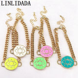 5Pcs Colorful Enamel Eye Boho Bracelet, Adjustable Link Chain Bracelet