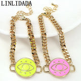 5Pcs Colorful Enamel Eye Boho Bracelet, Adjustable Link Chain Bracelet