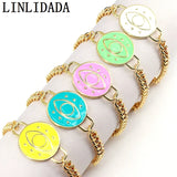 5Pcs Colorful Enamel Eye Boho Bracelet, Adjustable Link Chain Bracelet