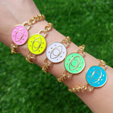 5Pcs Colorful Enamel Eye Boho Bracelet, Adjustable Link Chain Bracelet