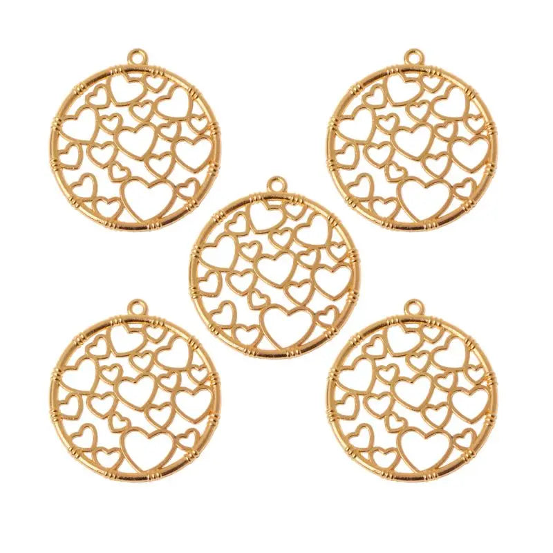 5Pcs Round Heart Pendant Metal Frames Blank Bezel Setting UV Resin Jewelry DIY