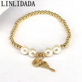 Shell Pearl Beads Bracelet Lock Key Pendant Jewelry