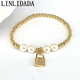 Shell Pearl Beads Bracelet Lock Key Pendant Jewelry
