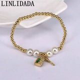 Shell Pearl Beads Bracelet Lock Key Pendant Jewelry