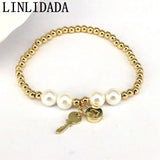 Shell Pearl Beads Bracelet Lock Key Pendant Jewelry
