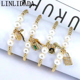 Shell Pearl Beads Bracelet Lock Key Pendant Jewelry