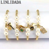 Shell Pearl Beads Bracelet Lock Key Pendant Jewelry