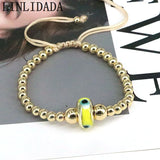 Copper Beads Bangle Lampwork Eyes Bracelet Retro Jewelry Women Adjustable