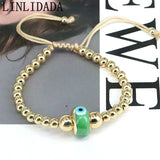 Copper Beads Bangle Lampwork Eyes Bracelet Retro Jewelry Women Adjustable