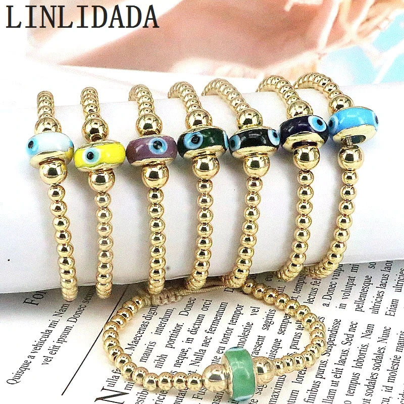 Copper Beads Bangle Lampwork Eyes Bracelet Retro Jewelry Women Adjustable