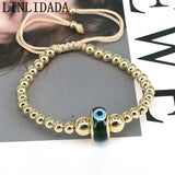 Copper Beads Bangle Lampwork Eyes Bracelet Retro Jewelry Women Adjustable
