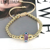 Copper Beads Bangle Lampwork Eyes Bracelet Retro Jewelry Women Adjustable