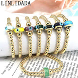 Copper Beads Bangle Lampwork Eyes Bracelet Retro Jewelry Women Adjustable