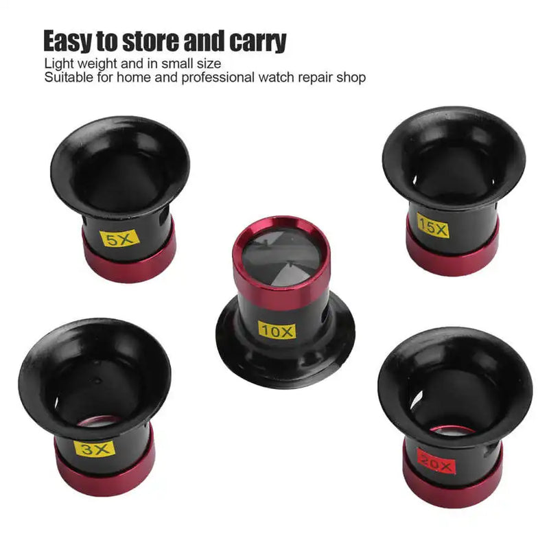 5Pcs/Set Aluminum Alloy Watchmaker Magnifying Glass Jewelry Watch Repair Loupe