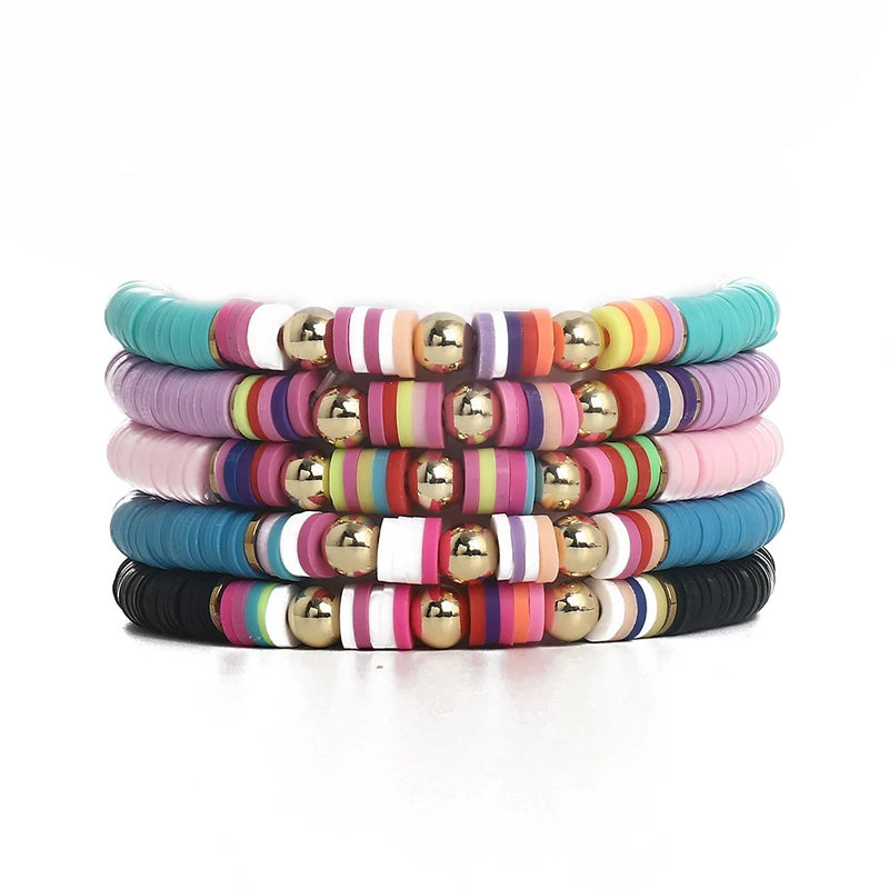 5Pcs/Set Boho Colorful Polymer Clay Bracelet Summer Beach Jewelry