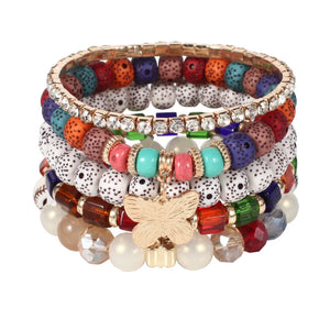 Boho Beaded Bracelet Set Butterfly Pendant Wrap Charm Jewelry Gift