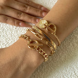 Bohemian Punk Cuban Chain Bracelets Set for Women Lock Snake Link Charm Bangles
