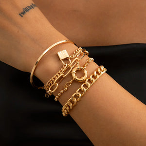 Bohemian Punk Cuban Chain Bracelets Set for Women Lock Snake Link Charm Bangles