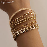 Bohemian Punk Cuban Chain Bracelets Set for Women Lock Snake Link Charm Bangles