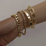 Boho Punk Cuban Chain Bracelet Set Snake Link Charm Bangles Couples Jewelry
