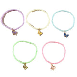 Boho Candy Bead Bracelet Set with Butterfly Pendant for Girls Sisters