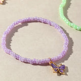 Boho Candy Bead Bracelet Set with Butterfly Pendant for Girls Sisters
