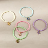 Boho Candy Bead Bracelet Set with Butterfly Pendant for Girls Sisters