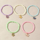 Boho Candy Bead Bracelet Set with Butterfly Pendant for Girls Sisters