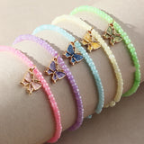 Boho Candy Bead Bracelet Set with Butterfly Pendant for Girls Sisters