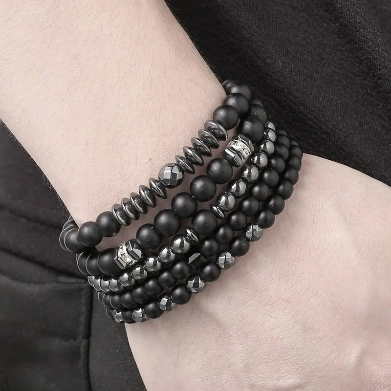 5Pcs/Set Couples Matte Bracelets Natural Stone Multi-layer Beads Charm Bracelets