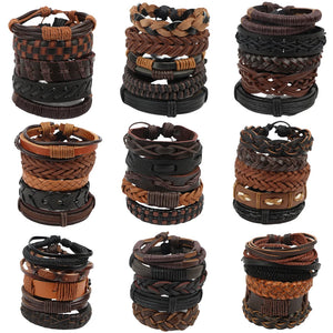 5Pcs Vintage Leather Adjustable Bracelet Mixed Style Jewelry