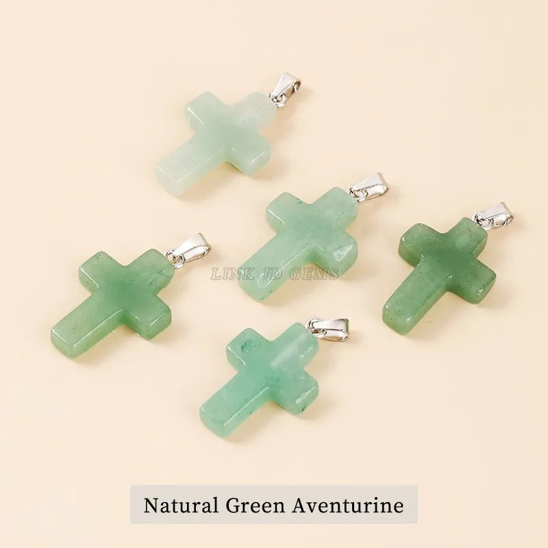 5Pcs Set Natural Rose Quartz Cross Pendant Gemstone Charms for Jewelry Making