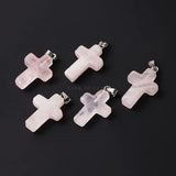 5Pcs Set Natural Rose Quartz Cross Pendant Gemstone Charms for Jewelry Making