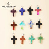 5Pcs Set Natural Rose Quartz Cross Pendant Gemstone Charms for Jewelry Making