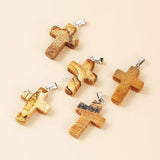 5Pcs Set Natural Rose Quartz Cross Pendant Gemstone Charms for Jewelry Making