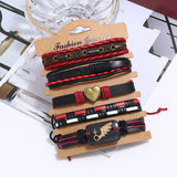 5Pcs/Set Retro Braided Cowhide Bracelet