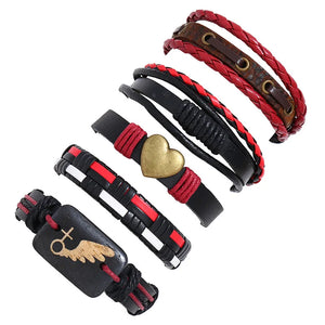 5Pcs/Set Retro Braided Cowhide Bracelet